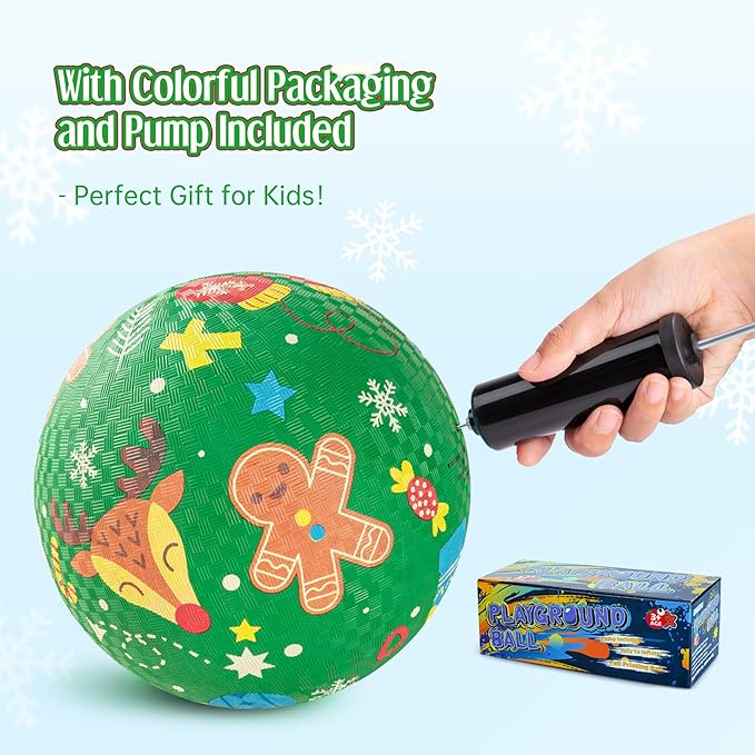 ZOOJOY Pack of 2 Cartoon Playground Balls,Christmas Balls for Toddler 3-12, 8.5" Rubber Ball Bouncy Kickball, Indoor & Outdoor Game Toys for Boys Girls with Pump