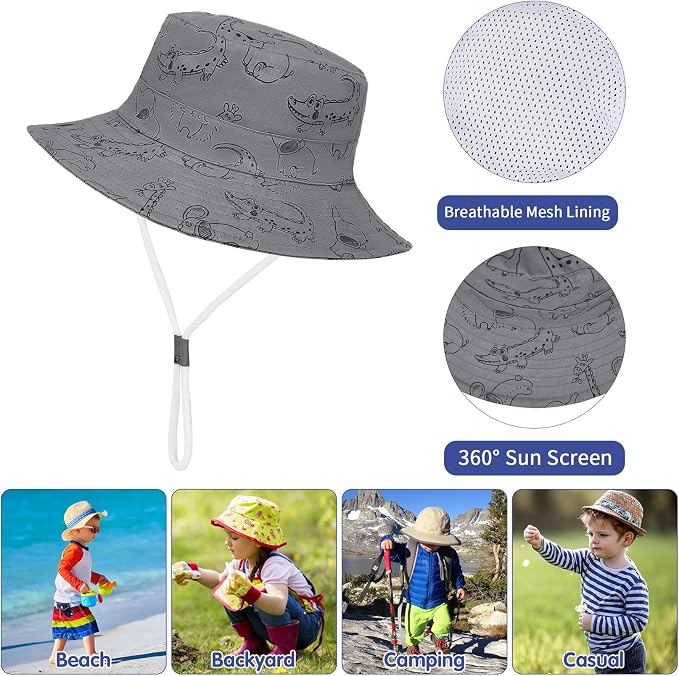 Baby Sun Hat UPF 50+ Sun Protective Toddler Bucket Hat Summer Kids Beach Hats Wide Brim Outdoor Play Hat for Boys Girls