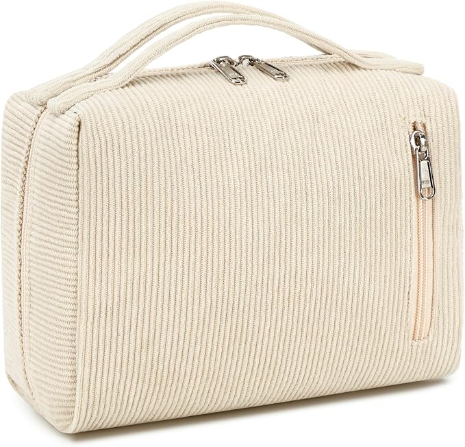 Bluboon Makeup Bag Zipper Pouch Travel Portable Cosmetic Bag Organizer for Women and Girls(Beige)