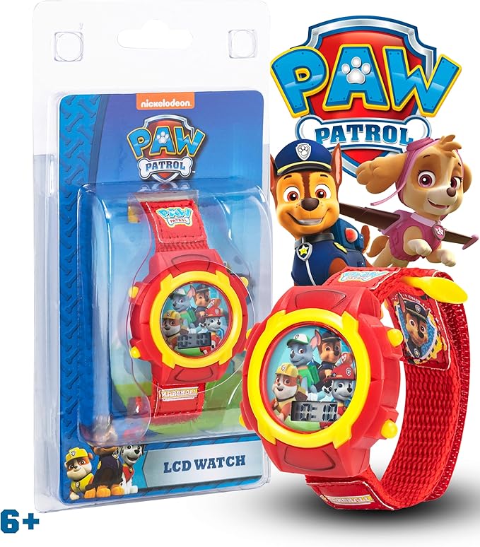 Nickelodeon Paw Patrol Kids Digital Watch with LCD Display, Velcro Strap, Chase, Marshall, Rubble & Rocky, Perfect for Young Fans Learning to Tell Time, Ideal Gift for Kids Ages 3+