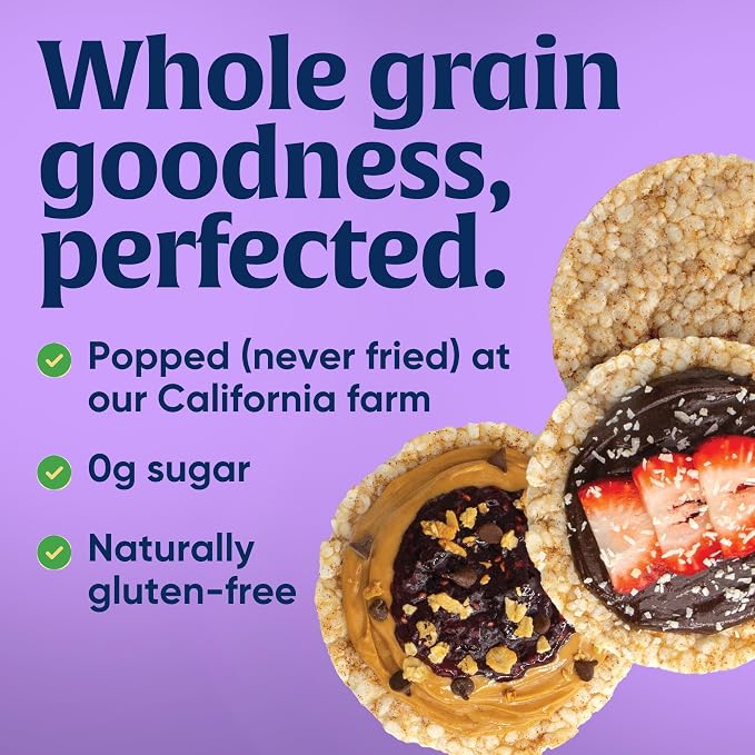 Lundberg Organic Wild Rice Cakes - Regenerative Organic Whole Grain Brown Rice, Gluten Free, 7.1oz