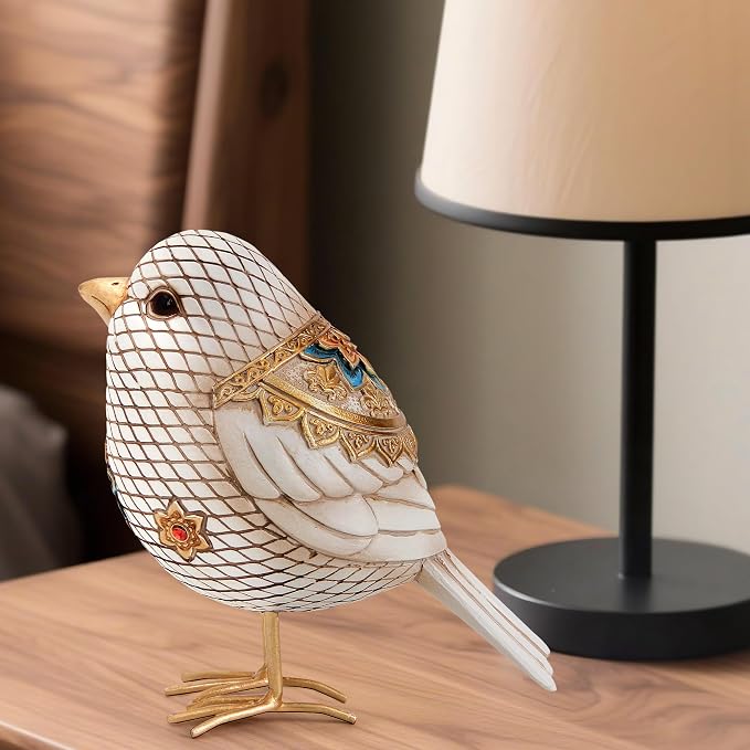 Bird Figurines for Home Decor Accents Boho Bird statue for Shelf Decor | Vintage Small Animal Sculpture Decorative Ornaments for Home Table Bookshelf Mantels Office,Resin White Bird Gifts for Women