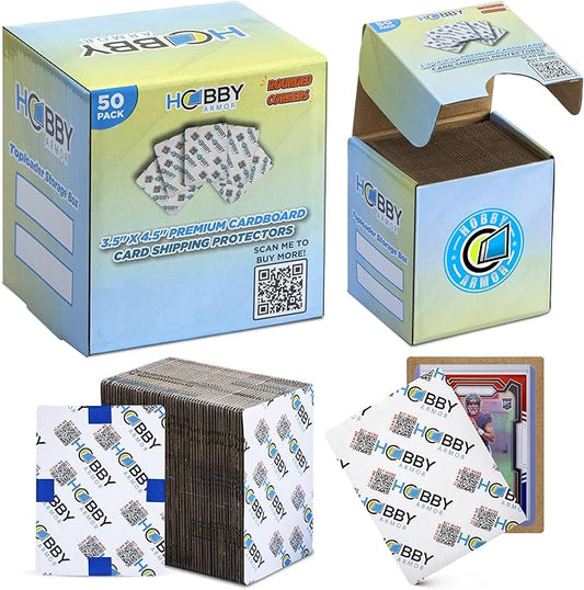 50 Pack Trading Card Shipping Protector by Hobby Armor, 3.5" x 4.5" with Rounded Corners, Vibrant Multi-Color Card Protector to Guard Cards from Dings, Premium Lightweight Cardboard Shipping Supplies