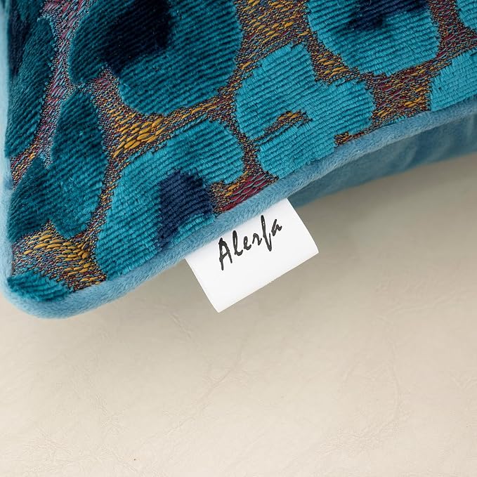 Alerfa Blue Floral Throw Pillow Cover 18 x 18 Inch Cut Velvet Sqaure Luxury Decorative Pillow Cover for Couch Living Room Bedroom