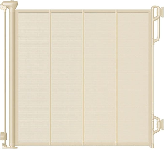 Spaceany Reinforced Retractable Baby Gate or Mesh Dog Gate,Easy to Use for Stairs, Doorways, Hallways, Indoor, Outdoor, Wide Pet Gate 33.5" Tall, Extends to 45" Wide, Cream