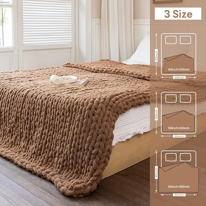 Chunky Knit Blanket - Luxury Soft Cozy 40 * 50 Throw Blanket,100% Woven Blanket Rope Knot Throw Blanket for Couch, Sofa, Home Decor, Gift - Machine Washable (Brown, 40 * 50)