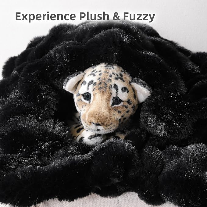 Faux Rabbit Fur Throw for Couch - Black Bubble Blanket 60"x80" | Fluffy Plush Fuzzy Throw for Sofa & Bed, Super Soft Cozy Comfrt Blanket, Luxury Aesthetic Black Decor Gift for Women