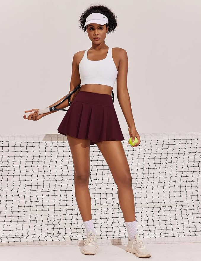 PINSPARK Womens Tennis Skirt 14" Pleated Athletic Golf Skorts with Pockets | High Waist, Tummy Control, Mini, Breathable, Lightweight, Soft, Built in Shorts, Pickleball, Casual