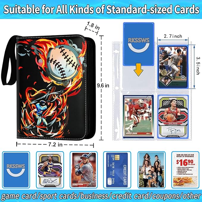 Baseball Card Binder, 400 Pocket Baseball Card Holder with 50 Removable Sleeves, Creative Design Zipper Sports Card Binder Sheets Display Storage for Collectors Boys and Girls Gift (RED 400 CARD)