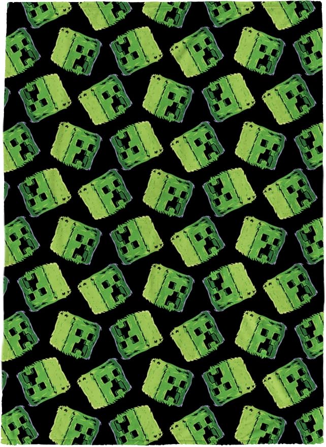 Jay Franco Plush Throw Blanket – 46" x 60" Inch Cartoon Kids Soft & Cozy Fleece Throw for Bedroom & Couch Décor, Official Licensed Product, Black - Minecraft Creeper