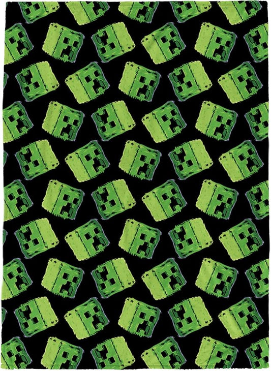 Jay Franco Plush Throw Blanket – 46" x 60" Inch Cartoon Kids Soft & Cozy Fleece Throw for Bedroom & Couch Décor, Official Licensed Product, Black - Minecraft Creeper