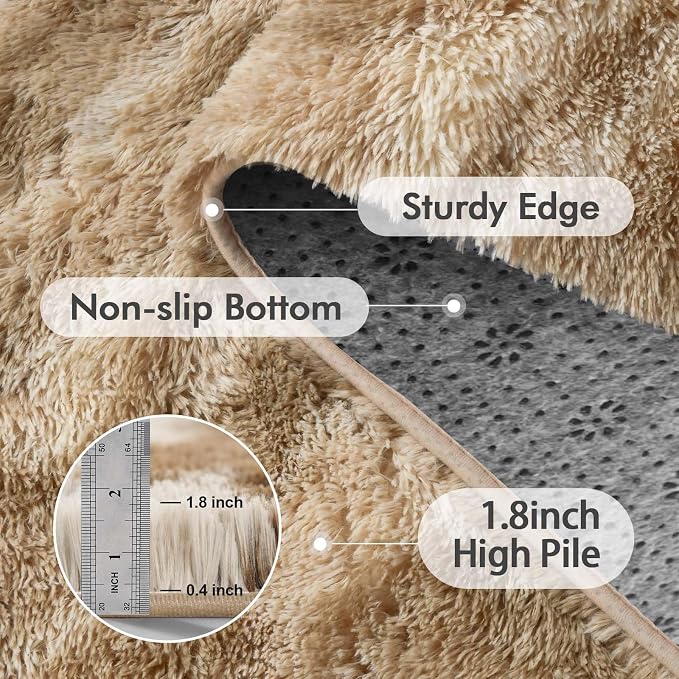 Area Rugs for Living Room, Tie-Dyed 5x8 Feet Soft Fluffy Shagg Plush Rug High Pile Large Indoor Modern Non-Slip Floor Carpet for Bedroom Nursery Kids Home Room Dorm Decor Aesthetic Khaki