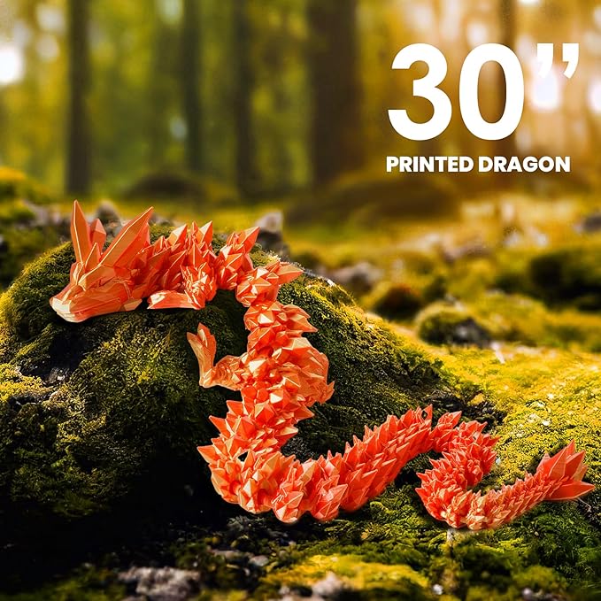 30'' 3D Printed Dragon - 3D Printed Toys, Articulated Crystal Dragon Large Rainbow Animal Fidget Toy, Decor Huge Dragons Collectible Figurines(Red Gold,30inch)