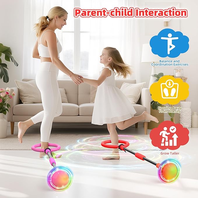 Ankle Skip Ball for Kids, Foldable Colorful Light Flash Wheel Skip Ball for Adults, Indoor Outdoor Game Toys for Kids Girls Boys, Gift for Girls, Boys Ages 5 6 7 8 9 10 11 12 Years Old- Red