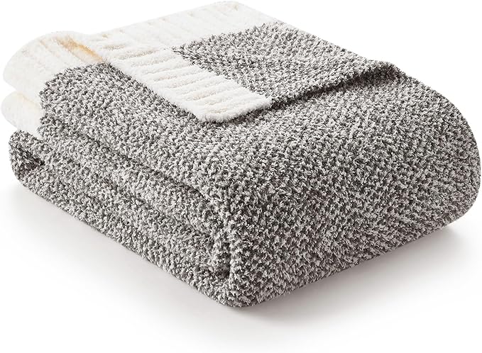 Snuggle Sac Grey Blankets Twin Size for Bed and Sofa, Reversible Super Soft Blankets Warm Cozy Knit Blankets Fuzzy Plush Blanket, Grey, 60x80 inches
