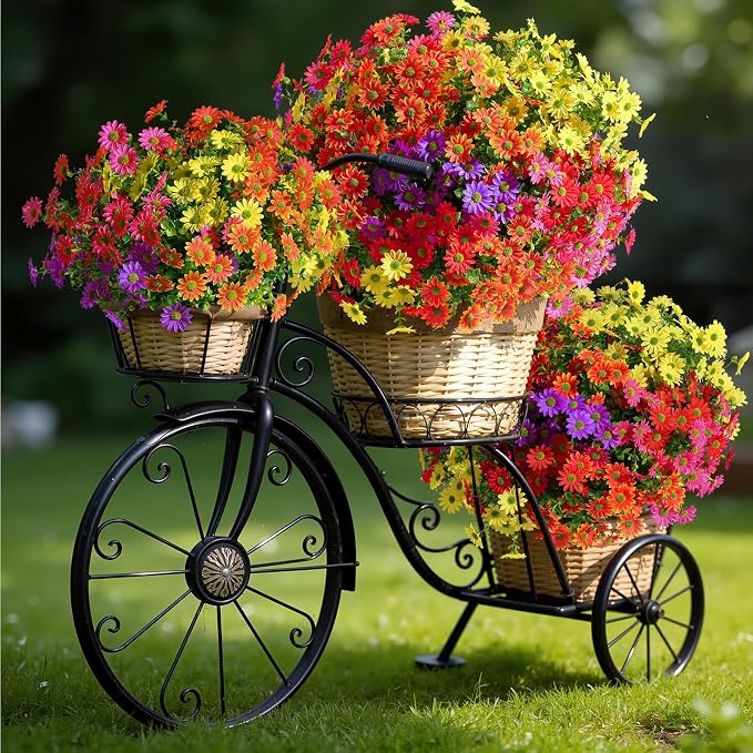 Alupssuc 20 Bundles Artificial Daisies Flowers Fake Silk Plant for Indoor Outdoor Decor, UV Resistant No Fade Faux Spring Flowers for Garden, Porch & Patio Decoration,RedRosyPurpleYellowOrange