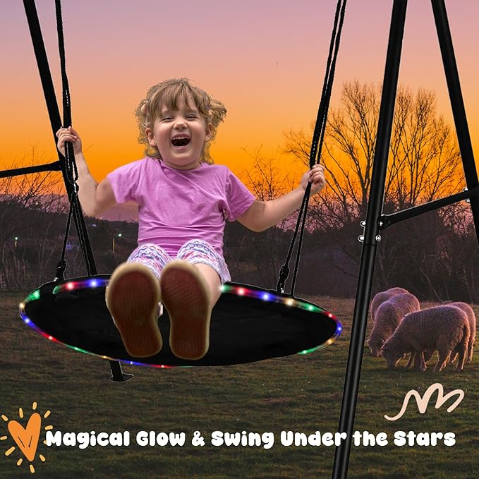40 Inch Tree Swing with LED Light for Kids, 900lbs Flying Saucer Swing, with Adjustable Hanging Straps, for Indoor and Outdoor, Great Gifts for Kids (40INCH)