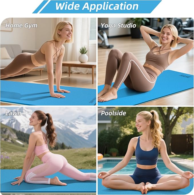 HAHE Wide Yoga Mat 72"x32"x0.4" Thick Pilates Mat with Carrying Strap