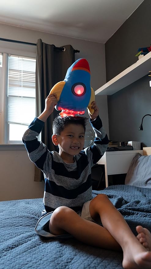 Unicorns & Robots Light Up Pillow for Kids, Plush Led Night Light for Boys and Girls, Oeko TEX Certified, Toddler’s Light Up Sleeping Toy, Rocket Ship