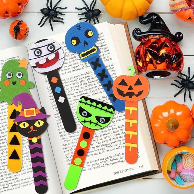 Letapapa Halloween Crafts for Kids Ages 4-8, 24 Pack DIY Bookmarks for Halloween Party Favors Trick or Treat,Goodie Bag Stuffers,School Classroom Prizes for Kids Art and Craft Activities