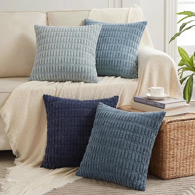 Fancy Homi 4 Packs Decorative Throw Pillow Covers for Living Room Couch Bed, Modern Farmhouse Boho Home Décor Accent Cushion Case, 24" x 24", Blue Series