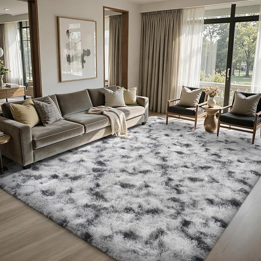 6x9 Ft Fuzzy Rugs for Living Room,Black and White Bedroom Area Rug Non-Slip,Carpet for Nursery Kids PlayRoom Indoor Modern Plush Carpets