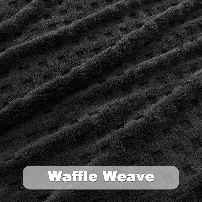 NEWCOSPLAY 3D Waffle Checkered Flannel Queen Blanket, Black, 90"x90" | Super Soft Cute Lightweight Decorative Premium Silky Fleece Blanket for Couch Sofa Bed, Gift for Women Men, All Season Use