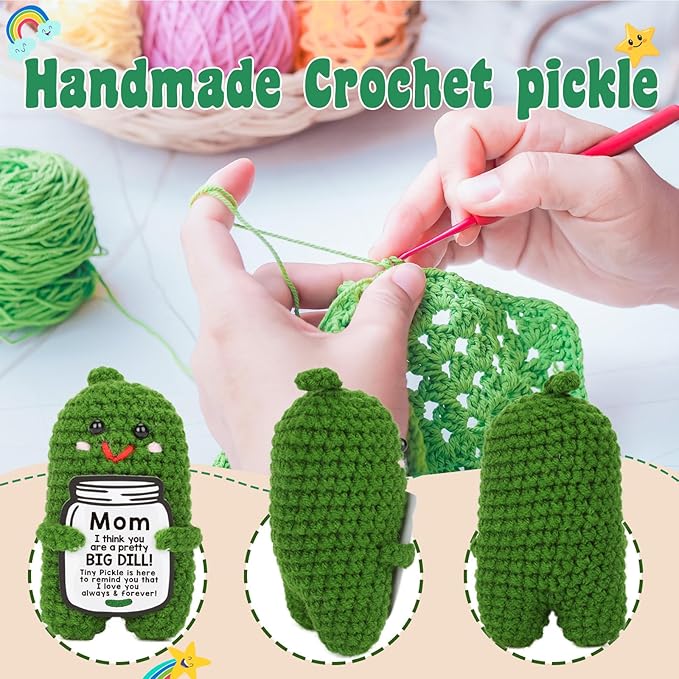 MAMAGIFTREE Birthday Gifts Christmas for Mom from Daughter or Son, I Love You Best Mom Ever Gift Funny Crochet Pickle Plush, Cute Handmade Mom Present, Unique Stocking Stuffer for Mama, Mother in Law