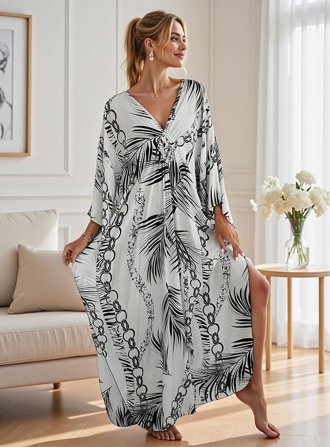 Mumu Dresses for Women Plus Size, Bohemian Kaftan Beach Cover Up Long Maxi Nightgown Soft Loungewear