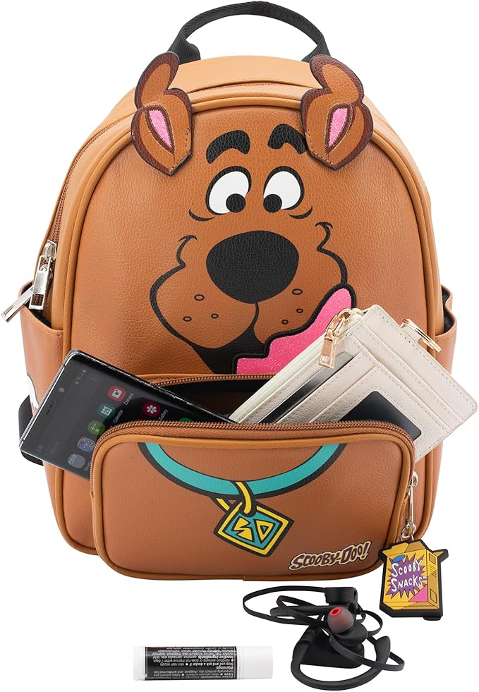 AI ACCESSORY INNOVATIONS Scooby Doo Big Face Cospaly Mini Backpack Purse with Mystery Machine Card Holder, Faux Leather, 10.5 Inch