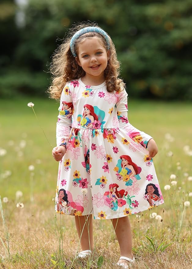 Disney Frozen Elsa Stitch Princess Minnie Mouse Toddler Girl Dresses 2 Pack Ruffle Long Sleeve Dress Set (3 Months - 6 Years)