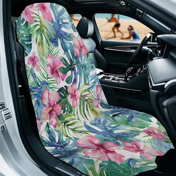 INSTANTARTS Aesthetic Tropical Flower Towel Car Seat Covers Sports Car Towel Mat for Yoga and Travel
