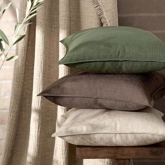 MIULEE Thick Textured Decorative Throw Pillow Covers 22x22 Inch Dark Brown | Set of 2, Linen Blend Pillow Cover, Flange Edge Design, Farmhouse Modern Boho Style, Bed Couch Living Room Decor