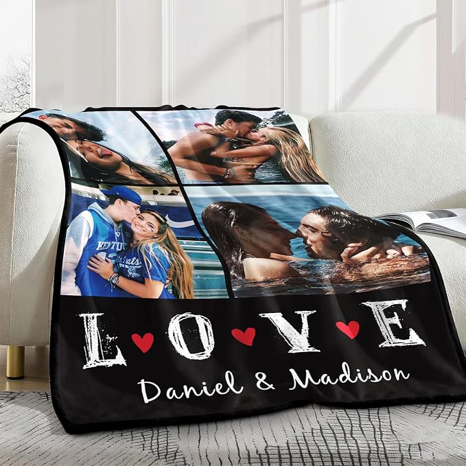 Yofair Ships Next Day, Custom Blanket with Picture Wedding Anniversary Valentines Day Gifts for Him Her Personalized Photo Blankets I Love You Couple Gift for Women Boyfriend Girlfriend Wife Husband