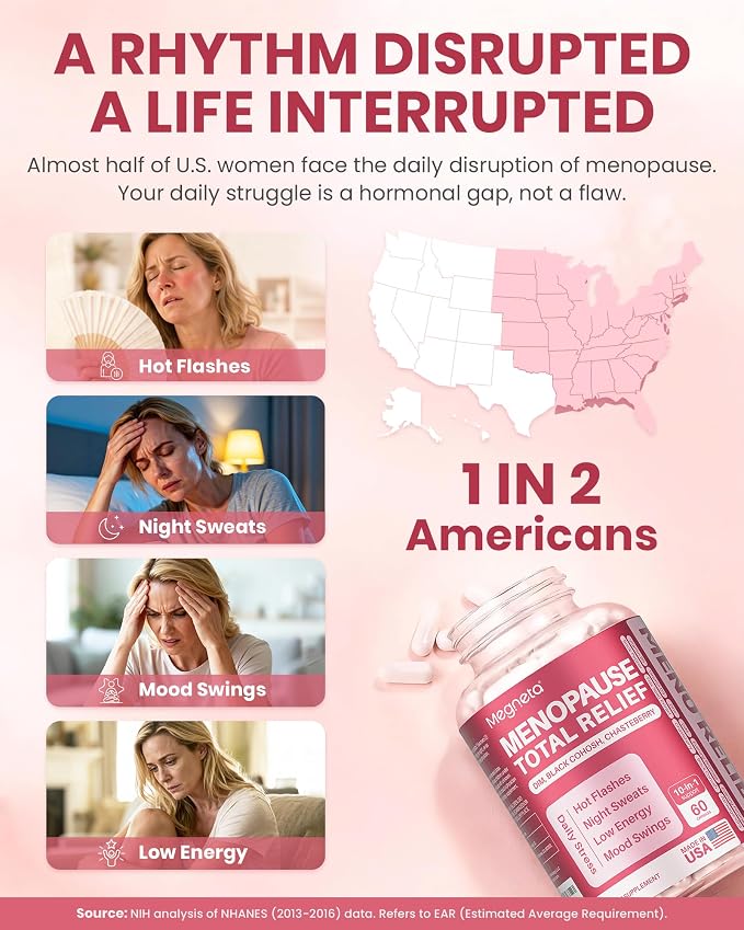 Menopause Supplements for Women - 10-in-1 Hormone Balance Complex with Black Cohosh, DIM, Chasteberry & Ashwagandha - Support for Hot Flashes, Night Sweats, Mood Swings & Sleep, 60 Capsules