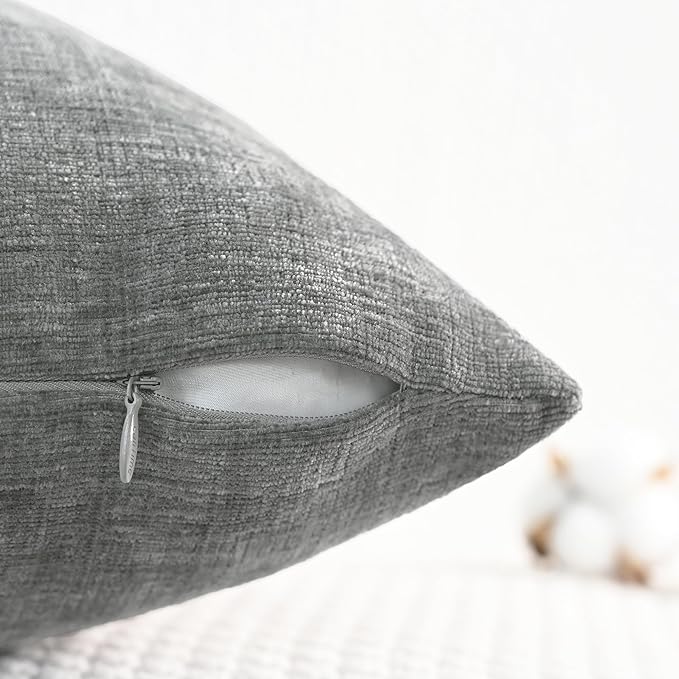 CaliTime Decorative Couch Throw Pillow Covers 20 X 12 Inches Medium Grey | Pack of 2, Cozy Chenille Cushion Cases for Sofa Bed Living Room Farmhouse Home