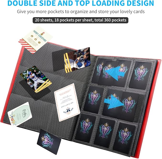 Upgraded 9 Pockets Trading Card Collection Binder, 360 Book Holder Album for Yugioh, MTG, TCG, Magic, Sports Cards - Red