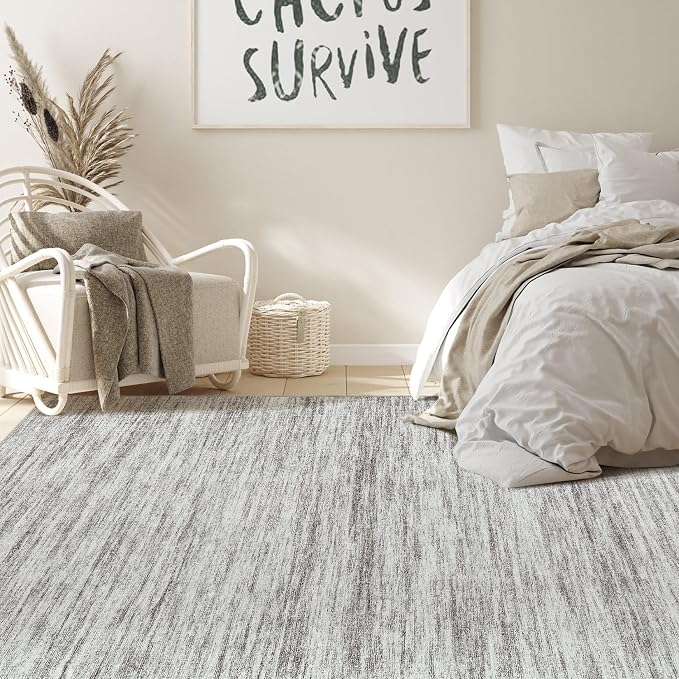 Nakagishi 9x12 Area Rugs Living Room: Washable Large Vintage Rug Neutral Non-Slip Soft Stain Resistant Indoor Carpet for Bedroom Nursery Dining Room Office Playroom - Grey-01