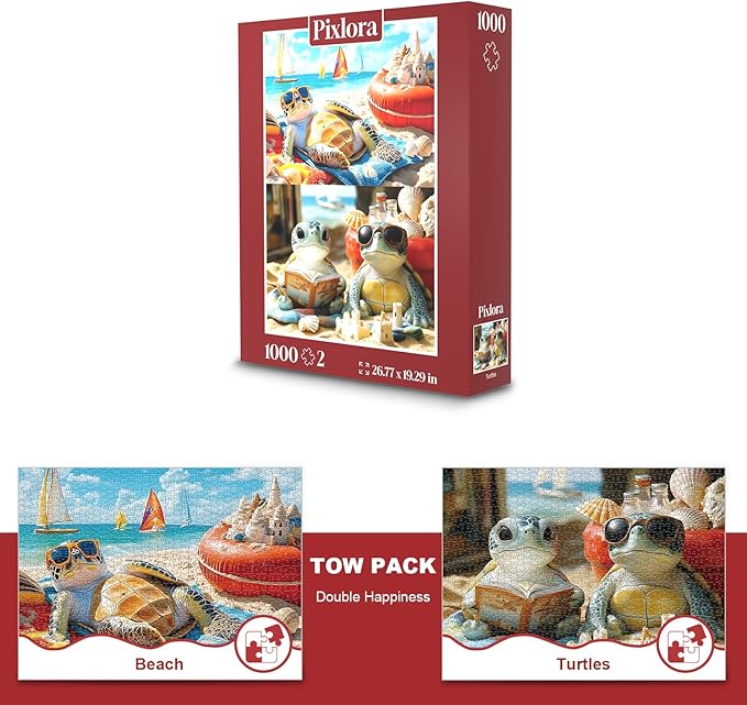 1000 Piece Puzzle for Adults - 2-Pack Sea Turtle & Beach Scene Jigsaw Puzzles, Jigsaw Puzzles for Adults, Relaxing Ocean Theme, Large Piece Puzzles Gift