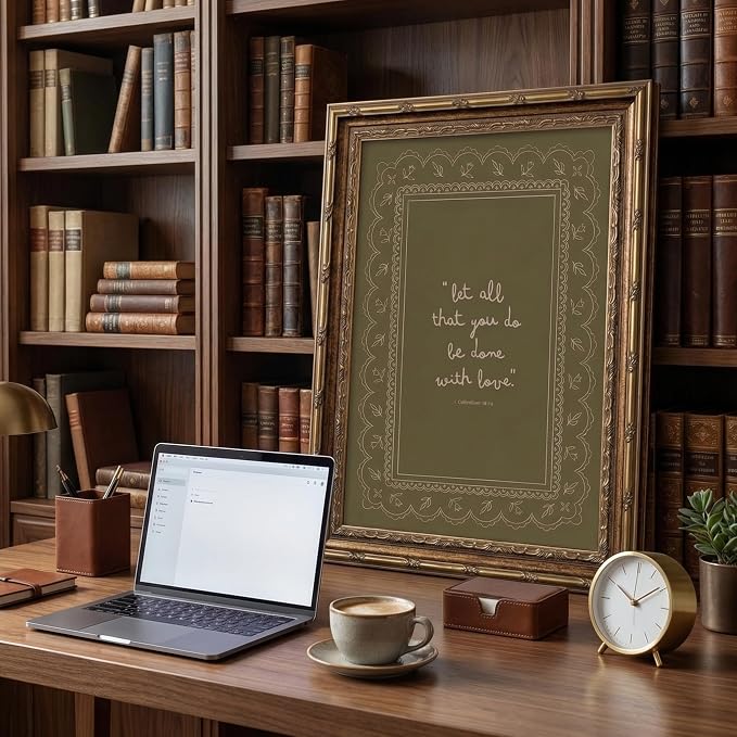 Framed Inspirational Bible Verse Wall Art Print “Let All That You Do Be Done with Love” Scripture Quote Picture with Vintage Christian Wall Decor for Living Room Bedroom Office 12x16 Inches