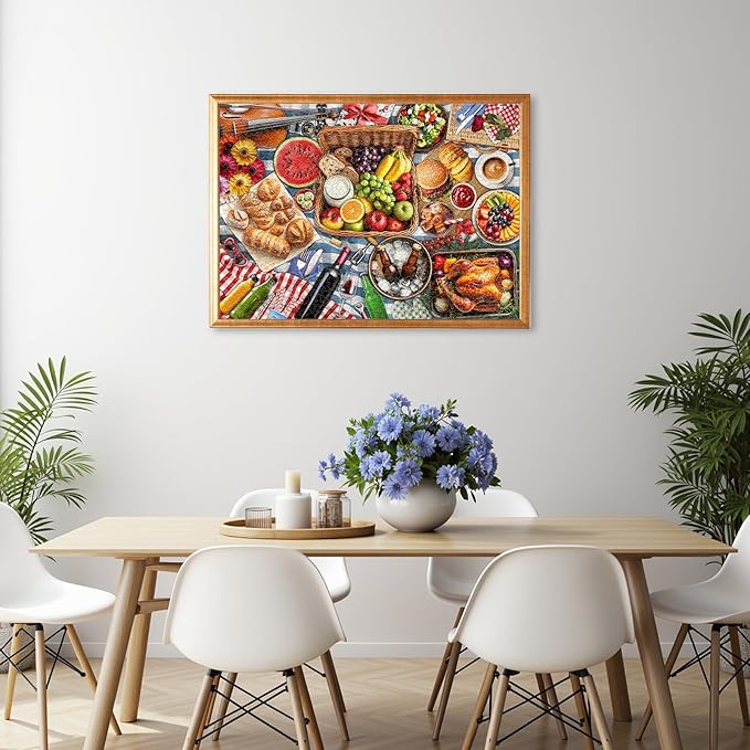 Spring Picnic Food Jigsaw Puzzles for Adults 1000 Pieces, Difficult Puzzles Perfect for Game Night, Great Gift Idea, Size 26.65 x 19.25 in