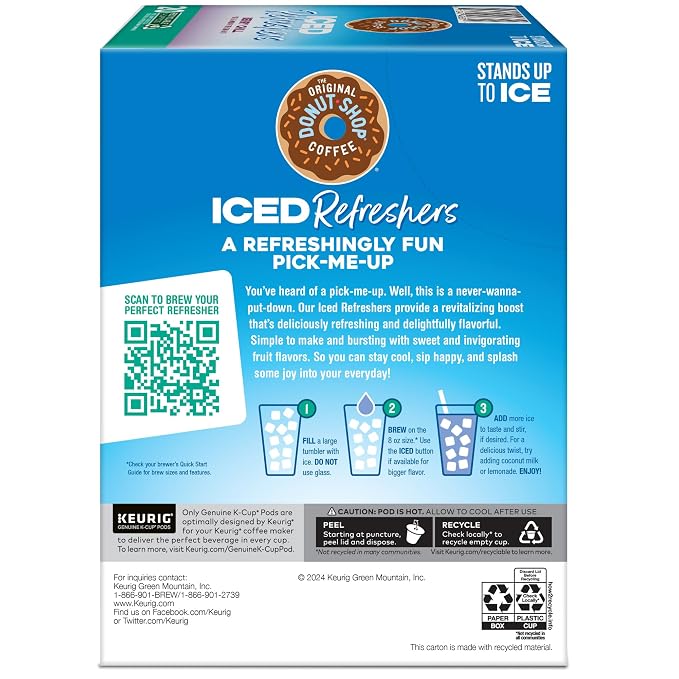 The Original Donut Shop Iced Refreshers, Berry Chill, Brew Over Ice Single Serve Keurig K-Cup Pods, 20-Count Box