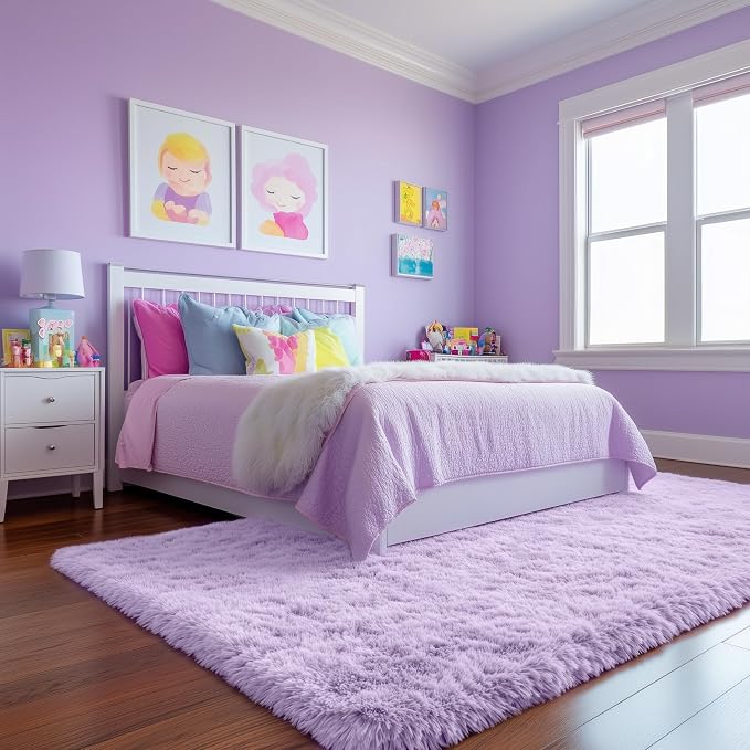 PAGISOFE Soft Purple 5' x 8' Rugs for Bedroom Girls, Fluffy Living Room Rugs, Bedside Princess Rug for Kid's Room Nursery Christmas Home Decor Shag Carpet for Kids Teen's Room Plush Mermaid Kawaii Rug