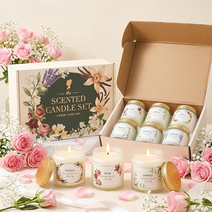 Scented Candles for Women, 3.5oz Floral Soy Candles for Home Scented, 6 Pack Relaxing Candles for Women Stress Relief, Aromatherapy Candles Gifts for Woman Birthday Anniversary Bath Yoga