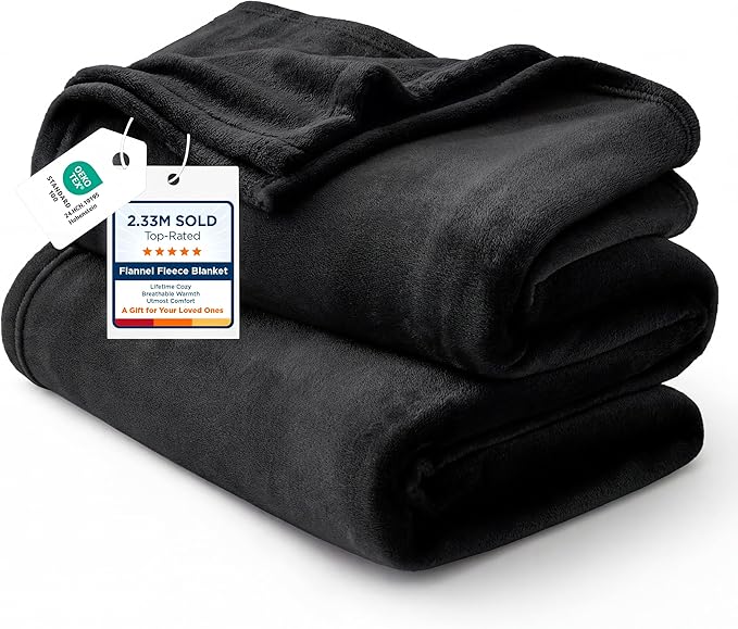 Bedsure GentleSoft Fleece Throw XL Blanket Black - 300GSM Soft Lightweight Plush Cozy Blankets for Bed, Sofa, Couch, Travel, Camping, 50x70 inches