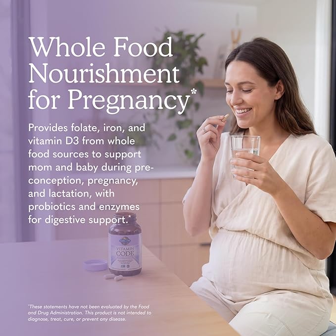 Garden of Life Vitamin Code Raw Prenatal Multivitamin for Women with Iron, Folate, Probiotics and Whole Food Nutrients - Immune and Cellular Energy Support, Non-GMO, Gluten-Free, Kosher, 60 Day Supply