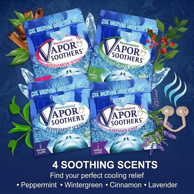 Nasal Dilators by Vapor Soothers | Scented Nose Rings for Nurses | Nose Clips for Cool & Easy Breathing | Instant Nasal Congestion Relief, Drug-Free | 4 Scent Variety Pack