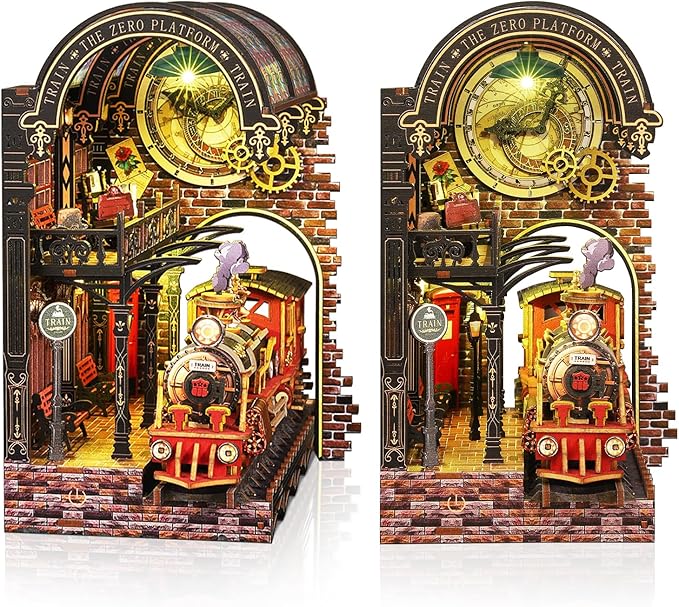 Foyucool Book Nook Kits for Adults, Zero Platform DIY Book Nook Kit, 3D booknook Craft Kits Bookshelf Insert with Sensor LED Light, Creative Craft Gift for Adults & Teens