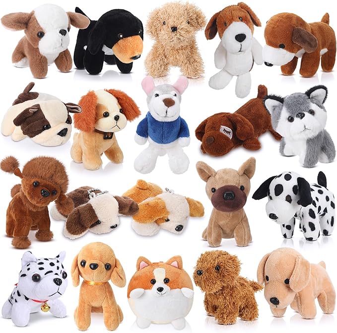 Sosation 20 Pcs Mini Stuffed Animal Dog Bulk Adopt a Puppy Favors Soft Puppy Gift Party for Kids Graduation Birthday Party Charity Donation Classroom Goodie Stuffer (Pretty Style,Multicolor)