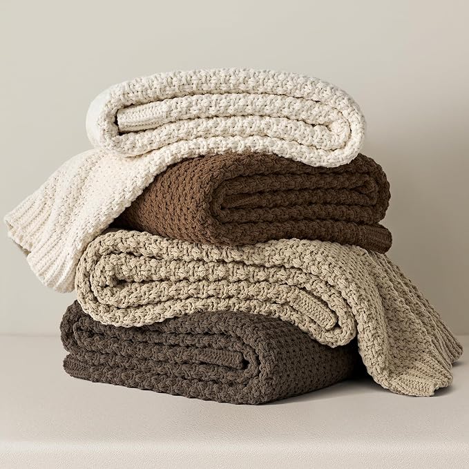 EVERGRACEHOME Chunky Chenille Knit Throw Blanket, 50 x 60, Sand Dune | Sculpted Moss Stitch, Chic Modern Farmhouse, All-Season Warmth, OEKO-TEX® Certified, Elegant Blanket for Couch, Bed, Sofa